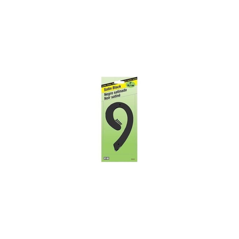 Hy-Ko BK-40/9 House Number, Character: 9, 4 in H Character, Black Character, Zinc (Pack of 5)