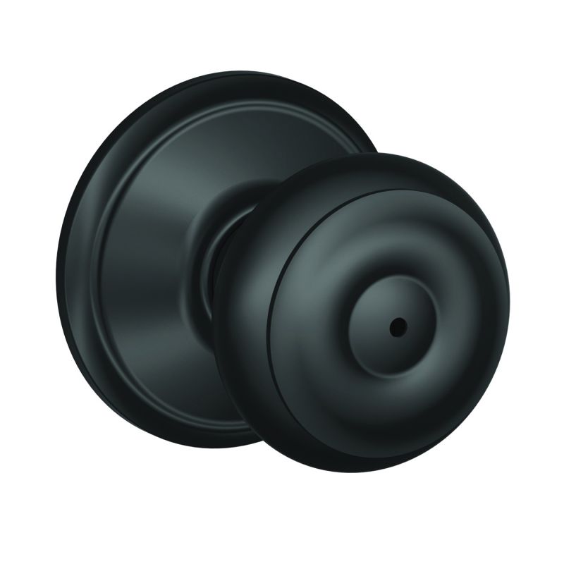 Schlage Georgian Series F40 GEO 622 Privacy Lockset, Round Design, Knob Handle, Matte Black, Metal, Interior Locking