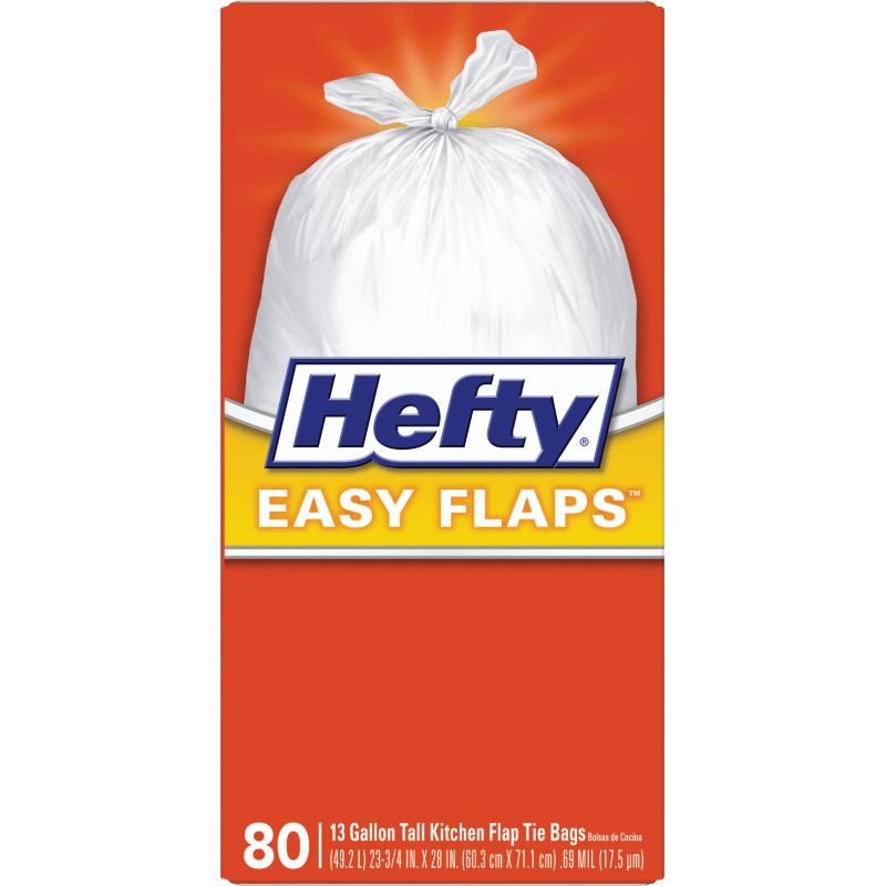 Hefty Easy Flaps Tall Kitchen Trash Bag 13 Gal., White