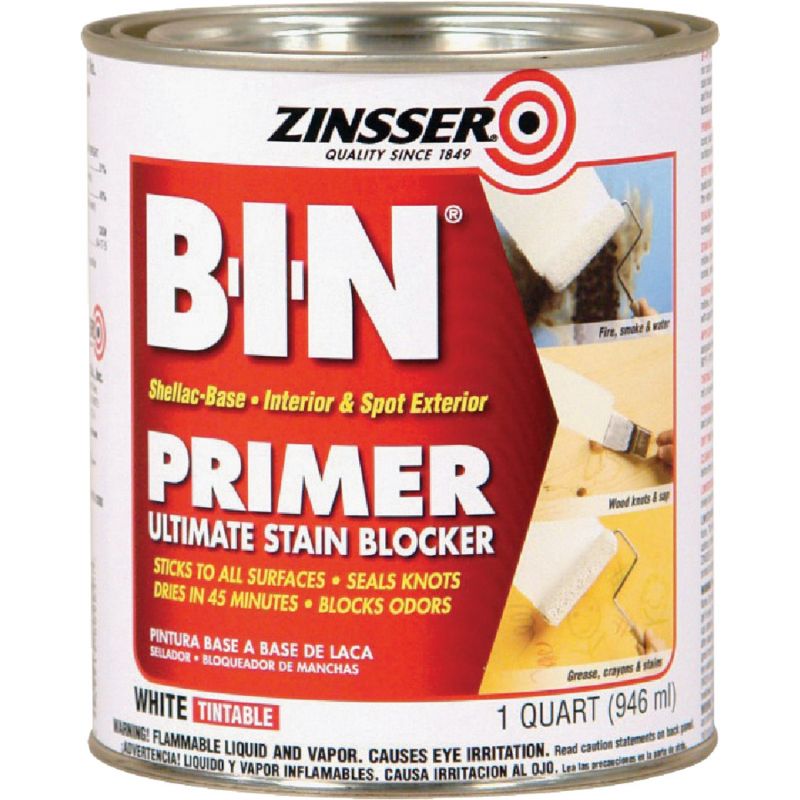 Zinsser B-I-N Ultimate Stain Blocker Interior &amp; Spot Exterior Primer White, 1 Qt.