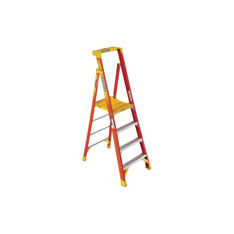 Werner PD6204 Ladder, 4 ft Max Standing H, 300 lb, Type IA Duty Rating, 4-Rung, 3 in D Step, Fiberglass, Yellow 6 Ft, Yellow
