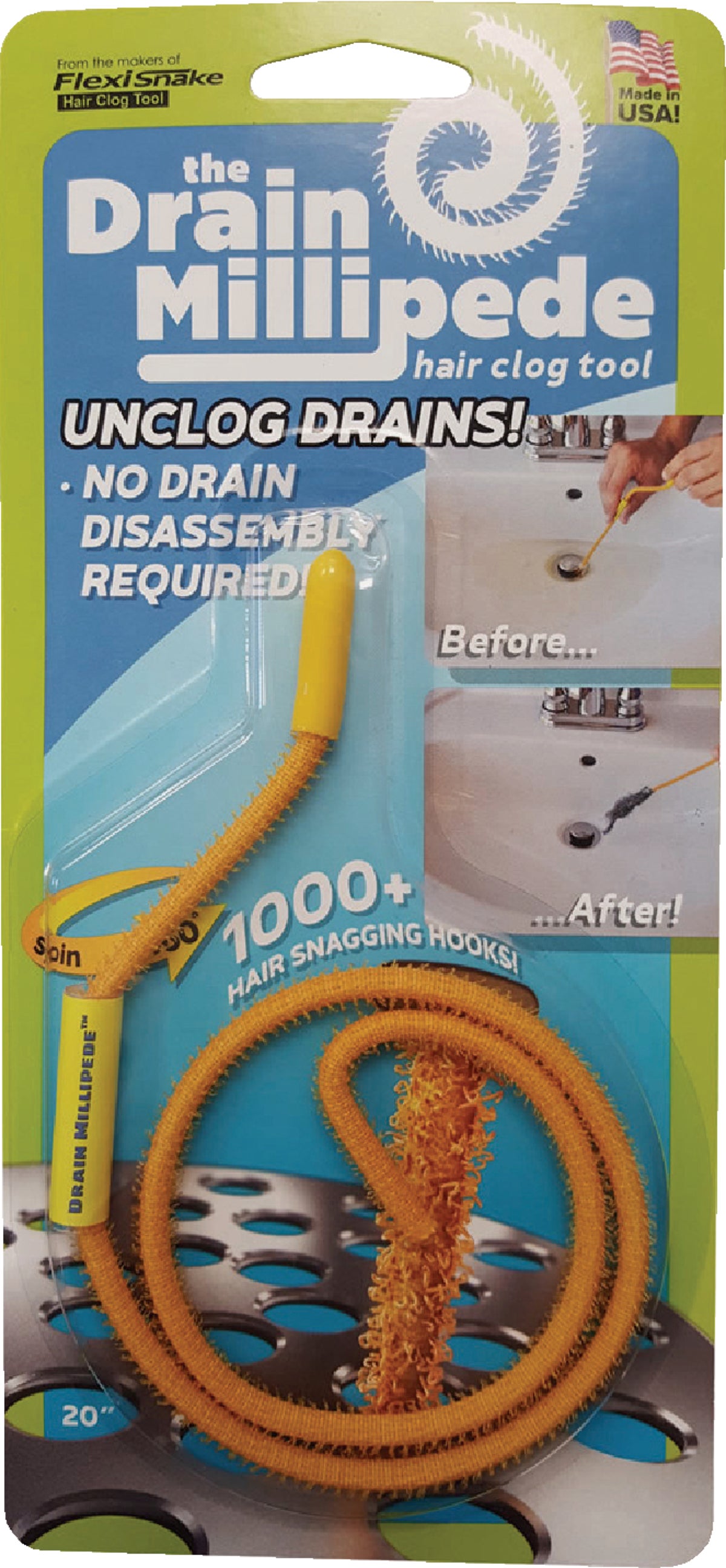 FlexiSnake Drain Millipede Hair Clog Tool for Drain Cleaning FSMPD