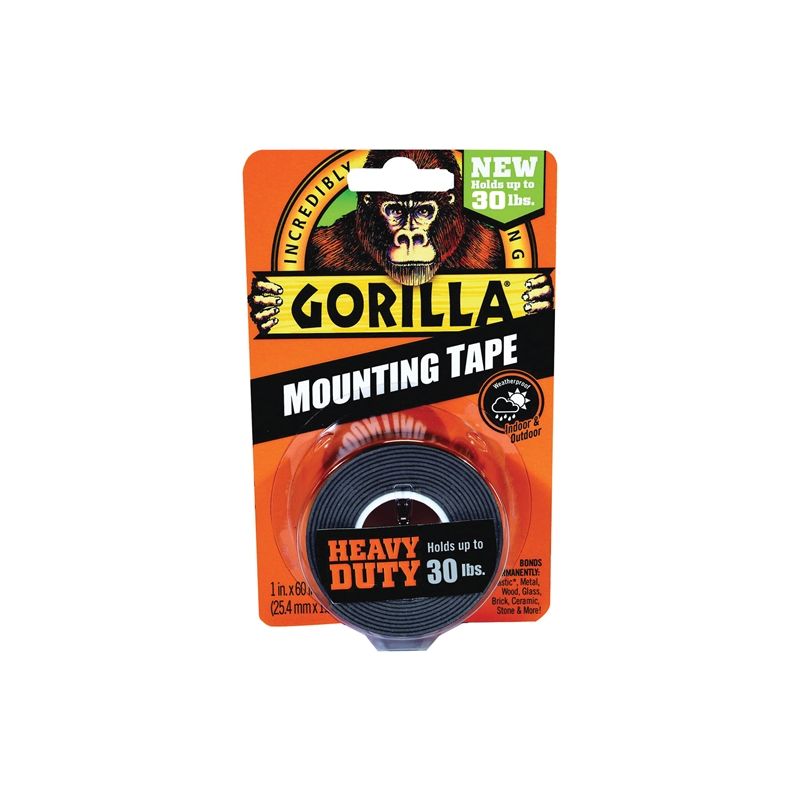 Gorilla 6055002 Mounting Tape, 60 in L, 1 in W, Black Black