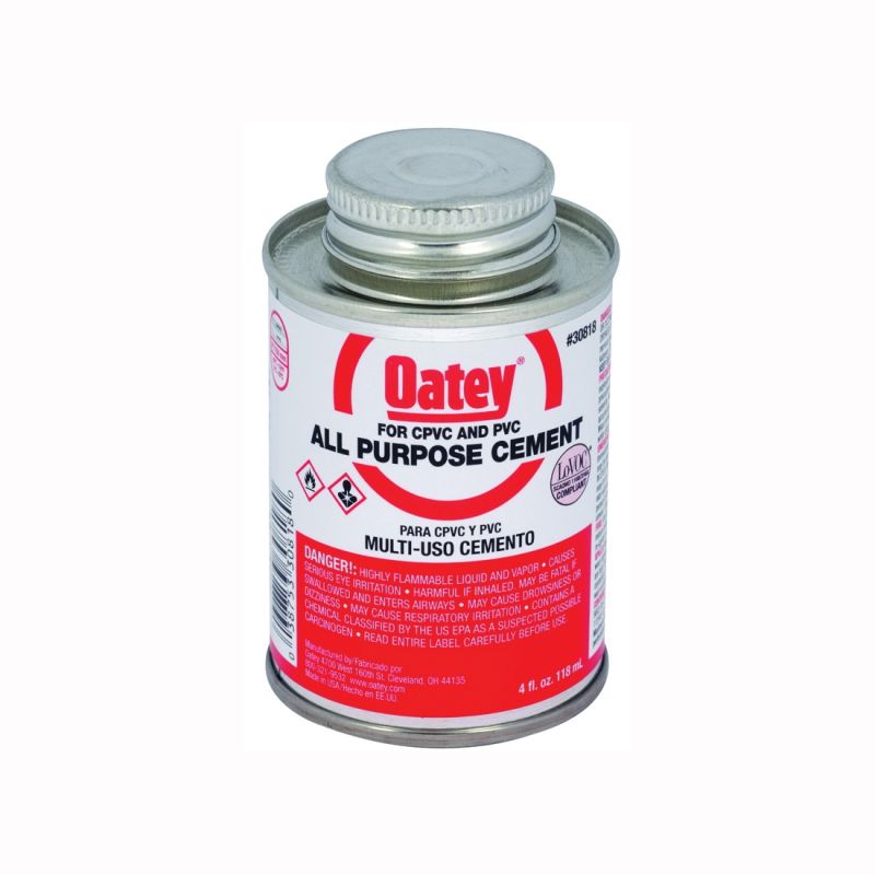 Oatey 30818 Solvent Cement, 4 oz Can, Liquid, Milky Clear Milky Clear
