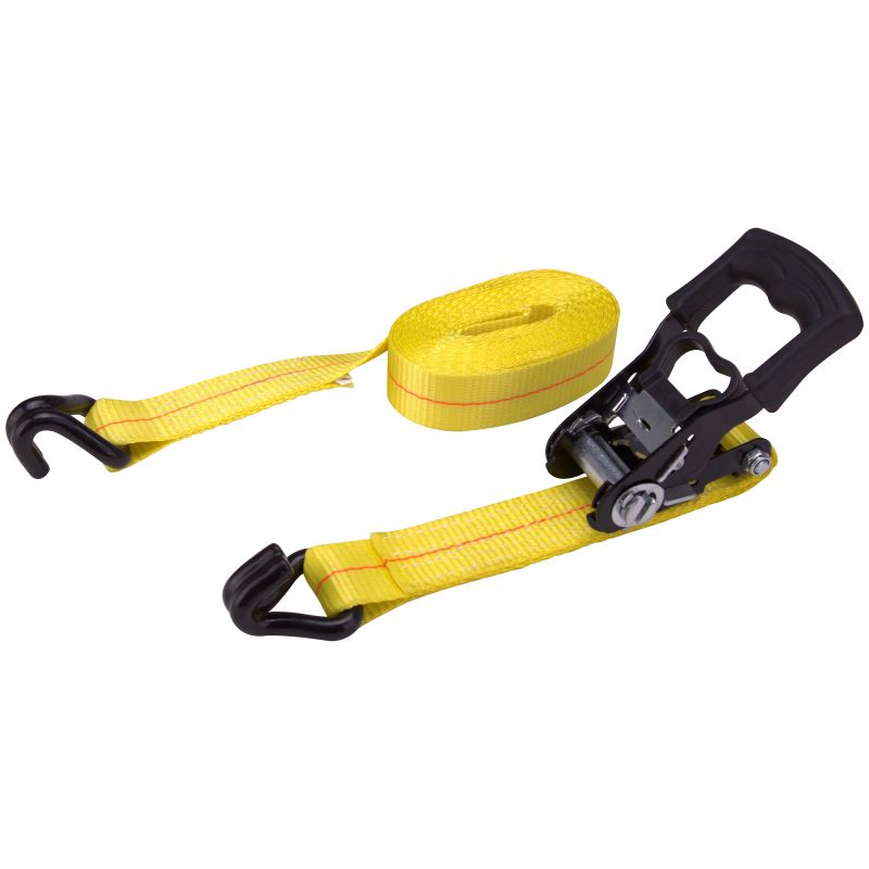 ProSource FH64071 Tie-Down, 1-1/2 in W, 15 ft L, Polyester Webbing, Metal Ratchet, Yellow, 1666 lb, Steel End Fitting Yellow