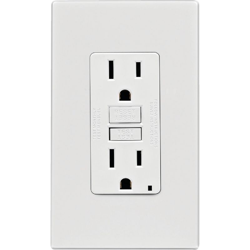 Leviton SmartLockPro Self-Test GFCI Outlet With Screwless Wall Plate White, 15A