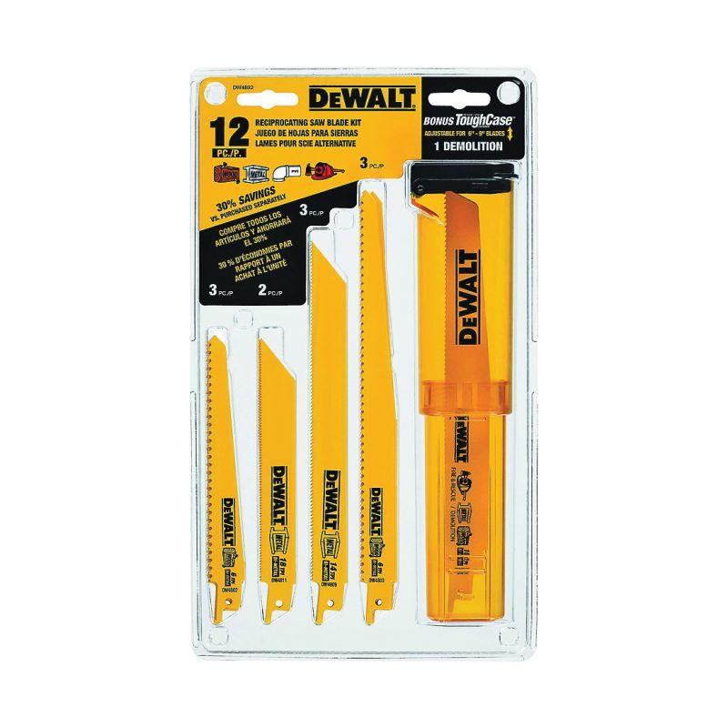 DeWALT DW4892 Reciprocating Saw Blade Set, 12-Piece, Bi-Metal, Yellow Yellow