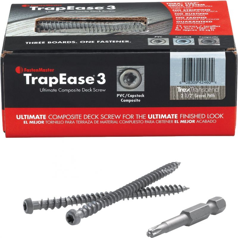 FastenMaster TrapEase 3 Ultimate Composite Deck Screw #10 X 2-1/2 In., Gray, T-20