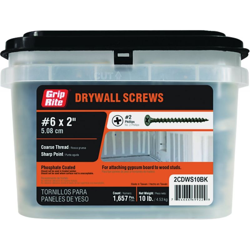 Grip-Rite Coarse Thread Phosphate Drywall Screw #6 X 2 In.