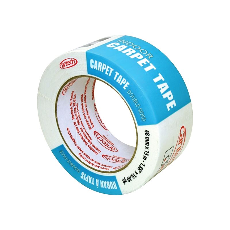 Cantech 385-15 Carpet Tape, 16.4 yd L, 1.88 in W, Cloth Backing, White White
