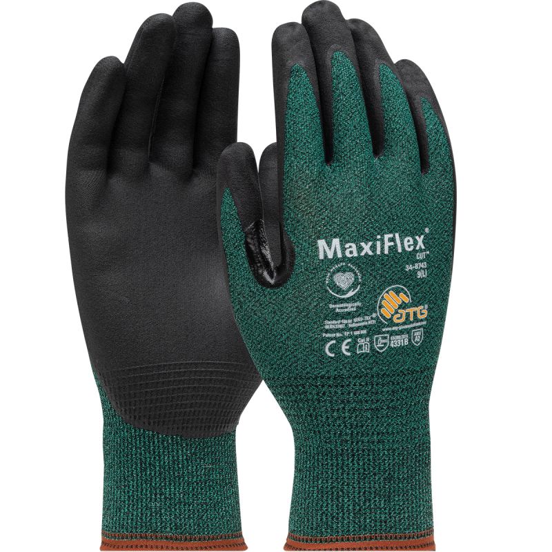 Boss MaxiFlex Cut 34-8743T/L Seamless Knit Coated Gloves, L, Reinforced Thumb, Knit Wrist Cuff, Nitrile Coating L, Green