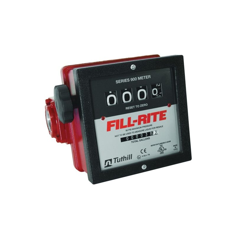 Fill-Rite 901C/901 Flow Meter, 1 in Connection, NPT, 6 to 40 gpm, 50 psi Pressure, 4-Digit Display