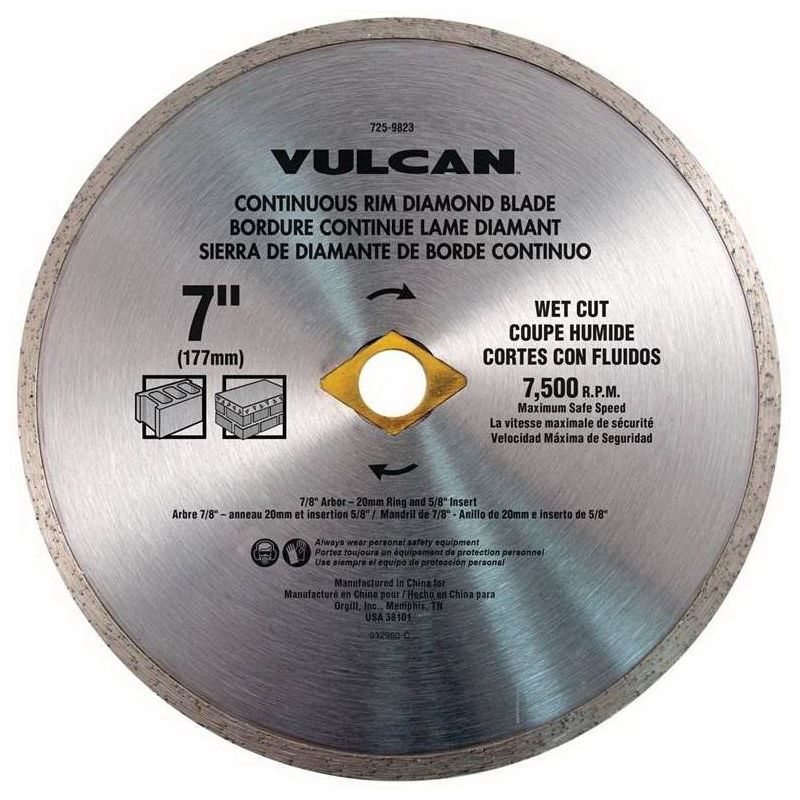 Vulcan 932971OR Continuous Diamond Blade, 7 in Dia, 7/8 in Arbor