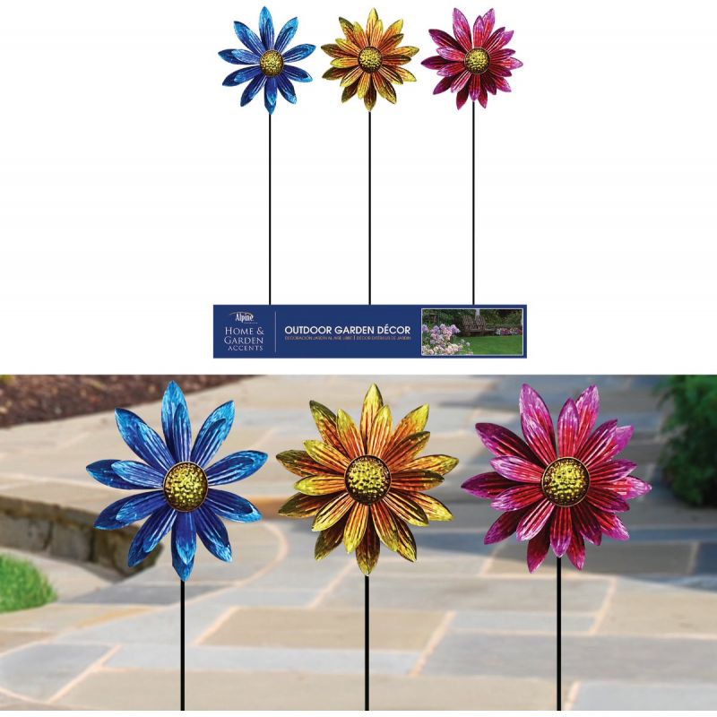 Alpine Floral Wind Spinner Garden Stake Assorted (Pack of 9)