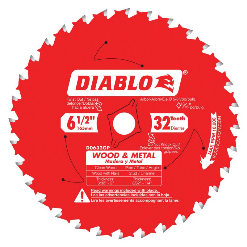 Diablo D0632GPA Circular Saw Blade, 6-1/2 in Dia, 32-Teeth, TiCo Cutting Edge