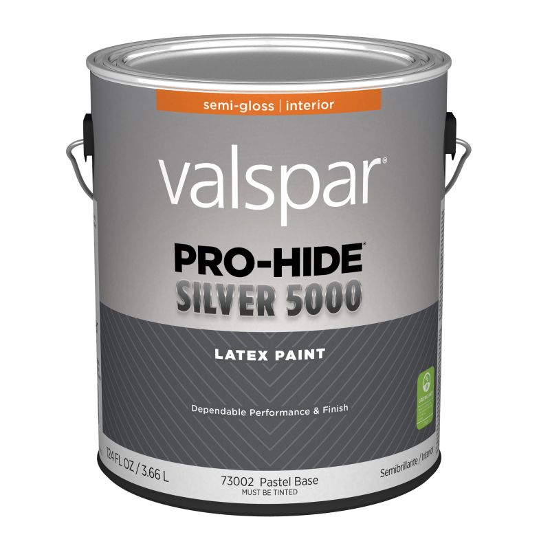 Valspar Pro-Hide Silver 5000 7300 07 Latex Paint, Water Base, Semi-Gloss, Pastel Base, 1 gal Pastel Base