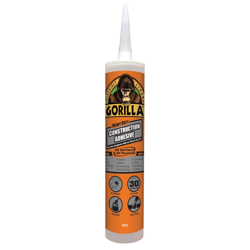 Gorilla 8110003 Construction Adhesive, White, 9 oz Cartridge White