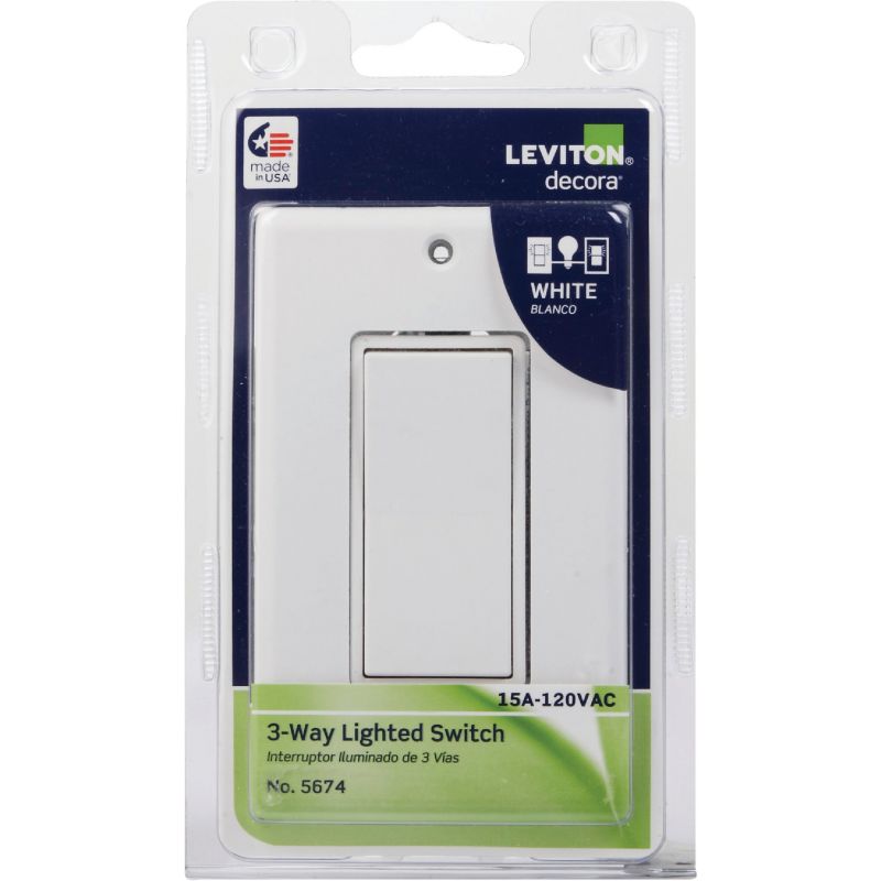 Leviton Decora Illuminated Rocker 3-Way Switch White, 15