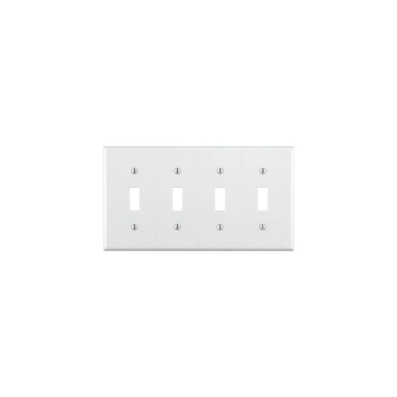 Leviton 001-88012-000 Wallplate, 4-1/2 in L, 2-3/4 in W, 4 -Gang, Thermoset, White, Smooth White