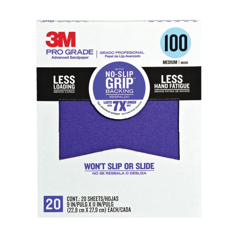 Scotch 26100CP-P-G Sandpaper Sheet, 11 in L, 9 in W, Medium, 100 Grit, Aluminum Oxide Abrasive, Paper Backing Purple