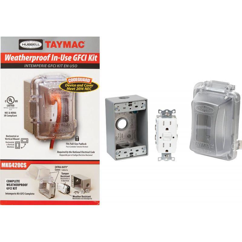 TayMac Weatherproof In-Use Outdoor GFCI Kit Clear