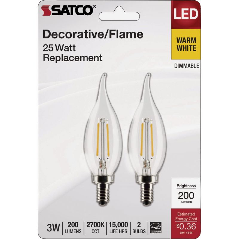 Satco CA10 Candelabra Base Traditional Look LED Decorative Light Bulb
