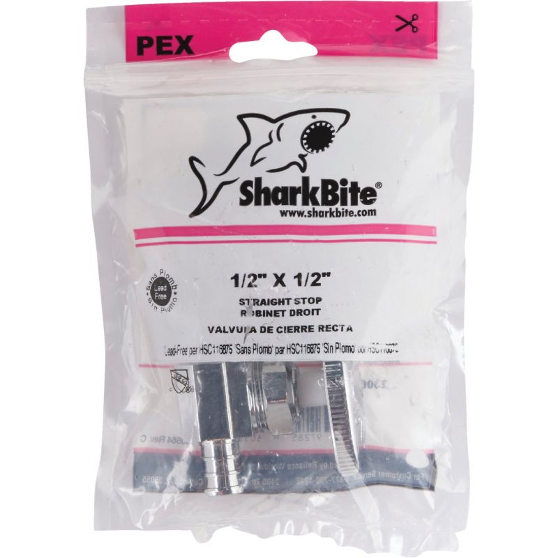 SharkBite Multi-Turn Straight PEX Stop Valve 1/2&quot; CF X 1/2&quot; CF