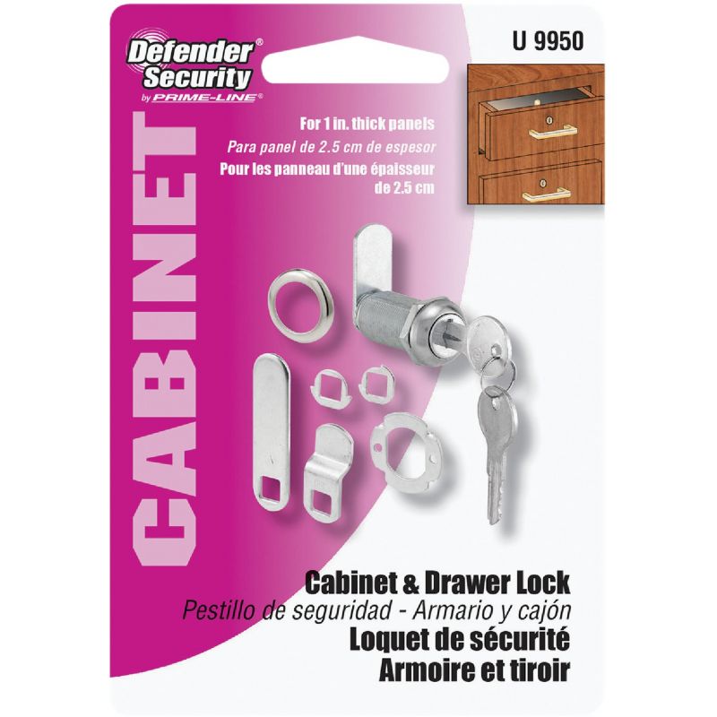 Defender Security Chrome Drawer and Cabinet Lock 1-3/8&quot;, Chrome