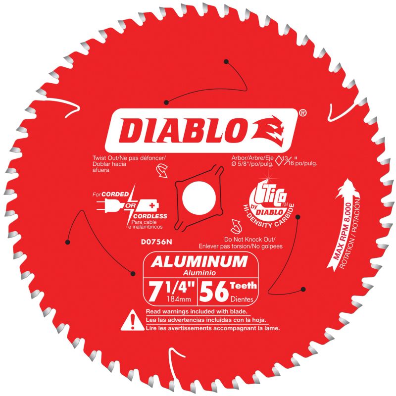 Diablo D0756NA Circular Saw Blade, 7-1/4 in Dia, 5/8 in Arbor, 56-Teeth, TiCo Cutting Edge