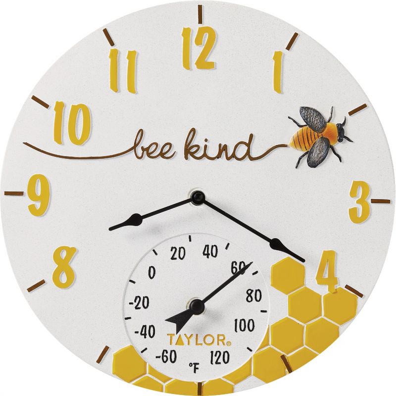 Taylor Bee Kind Indoor &amp; Outdoor Clock Thermometer