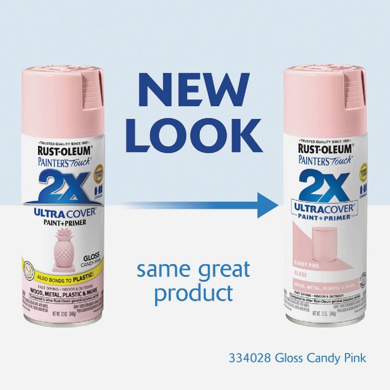 Rust-Oleum Painter&#039;s Touch 2X Ultra Cover Paint + Primer Spray Paint Candy Pink, 12 Oz.