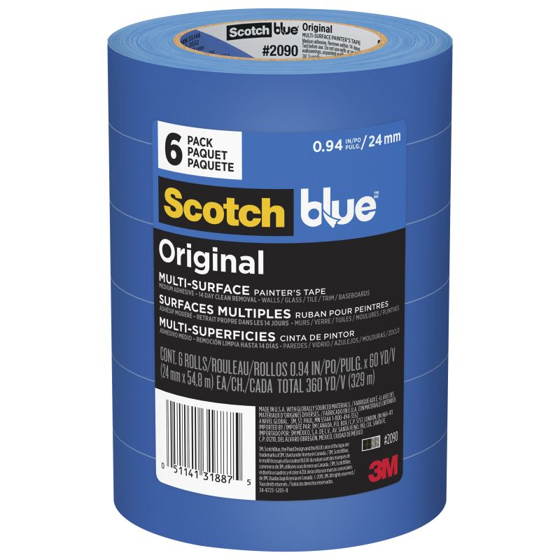 ScotchBlue 2090-24EVP Painter&#039;s Tape, 60 yd L, 0.94 in W, Crepe Paper Backing, Blue, 6/PK Blue