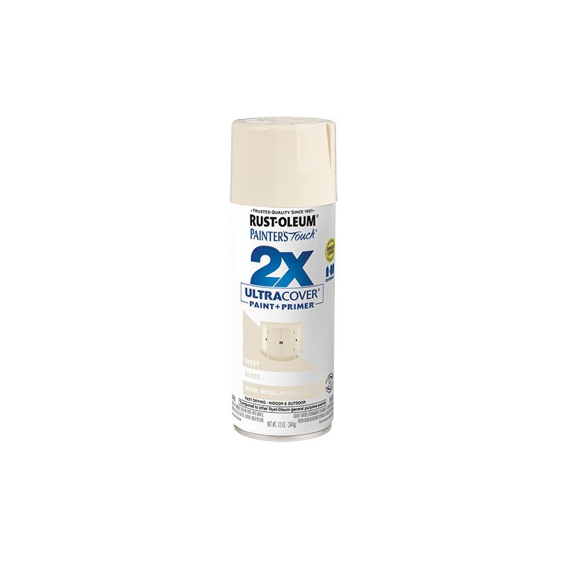 Rust-Oleum Painter&#039;s Touch 2X Ultra Cover 334035 Spray Paint, Gloss, Ivory, 12 oz, Aerosol Can Ivory