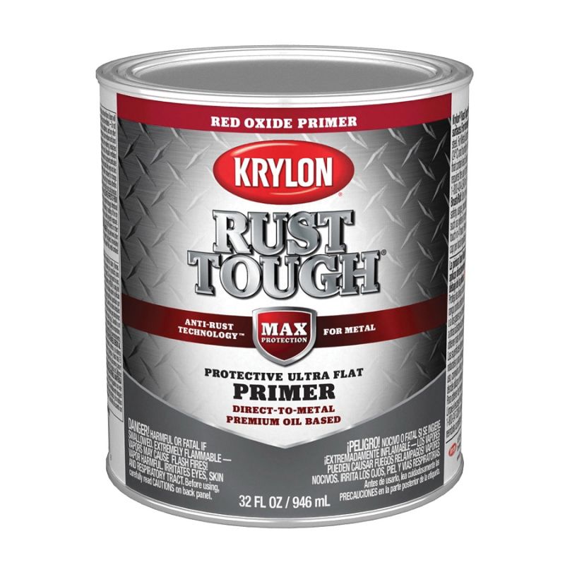 Krylon Rust Tough K09721008 Primer, Ultra Flat, Red Oxide/Rusty Metal, 1 qt Red Oxide/Rusty Metal