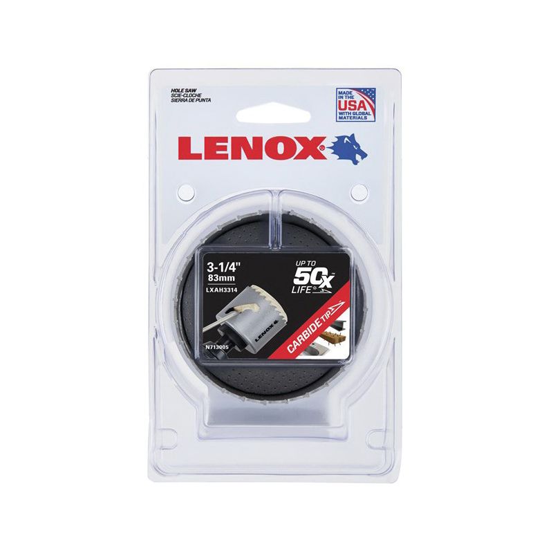 Lenox Speed Slot LXAH3314 Hole Saw, 3-1/4 in Dia, Carbide Cutting Edge, 3 in Pilot Drill