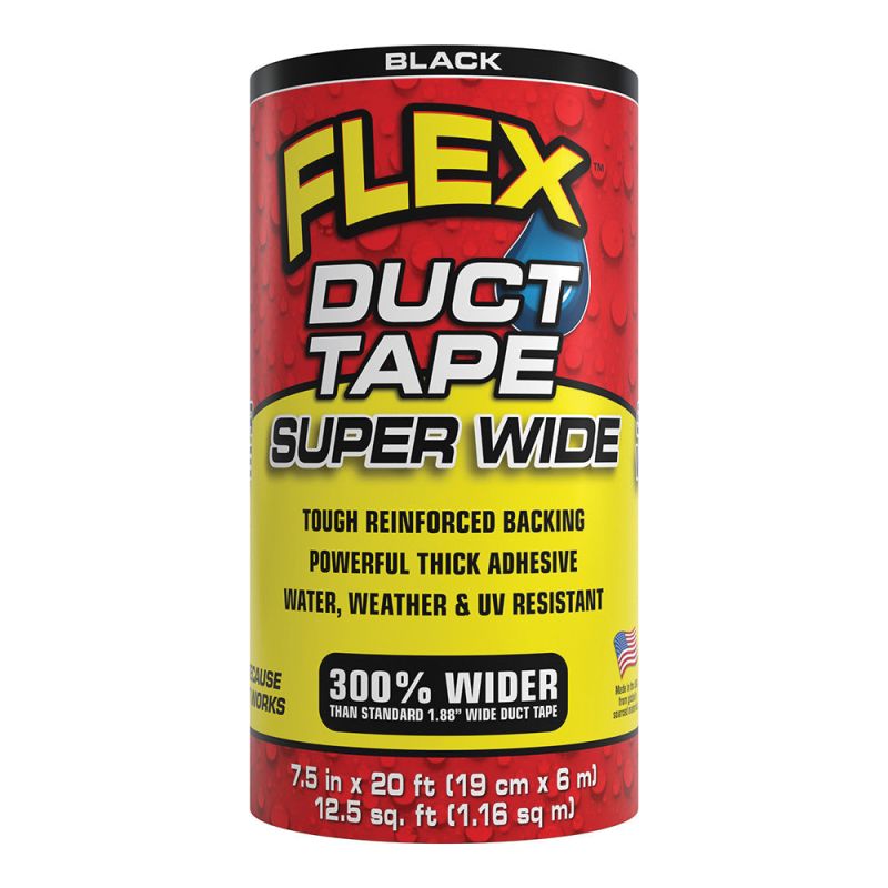Flex Seal DTBLKR7520 Duct Tape, Peel Back, 20 ft L, 7-1/2 in W, Mesh Backing, Black Black