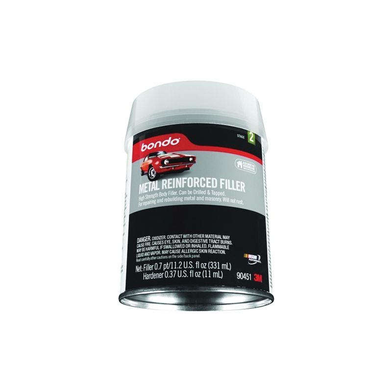 Bondo Metal Reinforced Filler - High Strength Filler, Can Be Drilled and Tapped - Will Not Rust, 11.2 fl oz with 0.37 oz Hardener 90451
