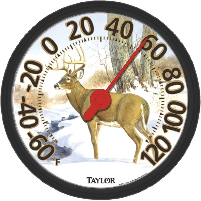 Taylor Image Gallery Deer Dial Outdoor Wall Thermometer Red, Yellow, White Rim