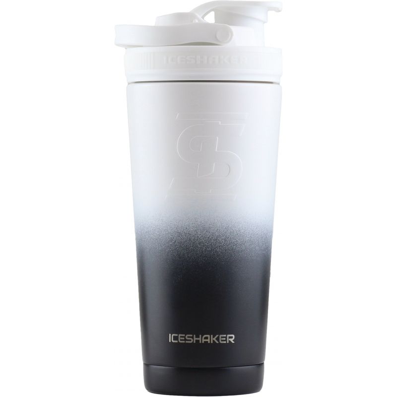Ice Shaker Insulated Vacuum Bottle &amp; Shaker 26 Oz., Back &amp; White Ombre