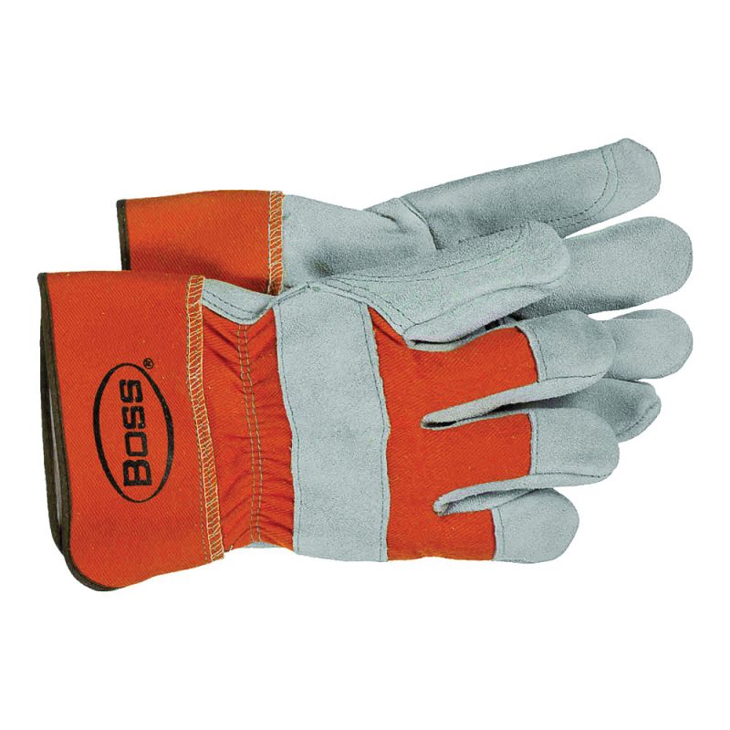 Boss 2393 Gloves, Men&#039;s, L, Wing Thumb, Rubberized Safety Cuff, Gray/Orange L, Gray/Orange