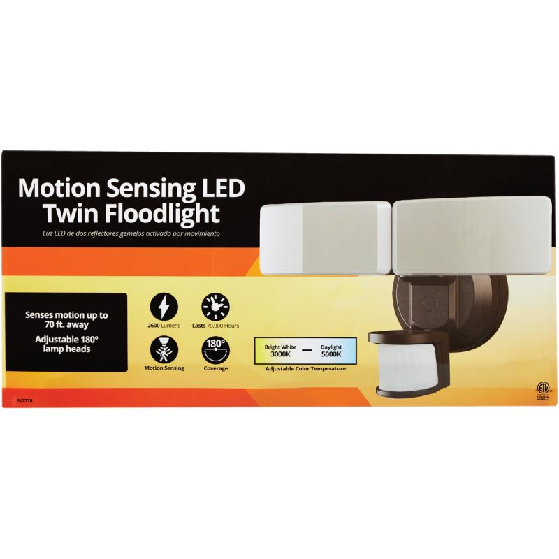 Motion Sensing Twin Swivel Head LED Floodlight Fixture Bronze