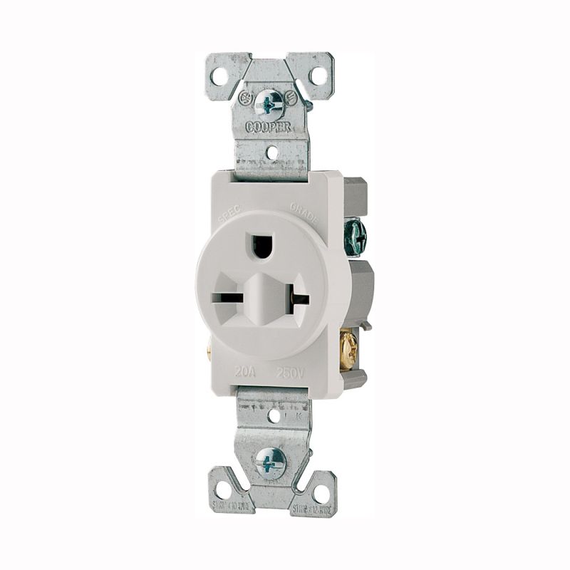 Eaton Wiring Devices 1876W-BOX Single Receptacle, 2 -Pole, 250 V, 20 A, Side Wiring, NEMA: NEMA 6-20R, White White