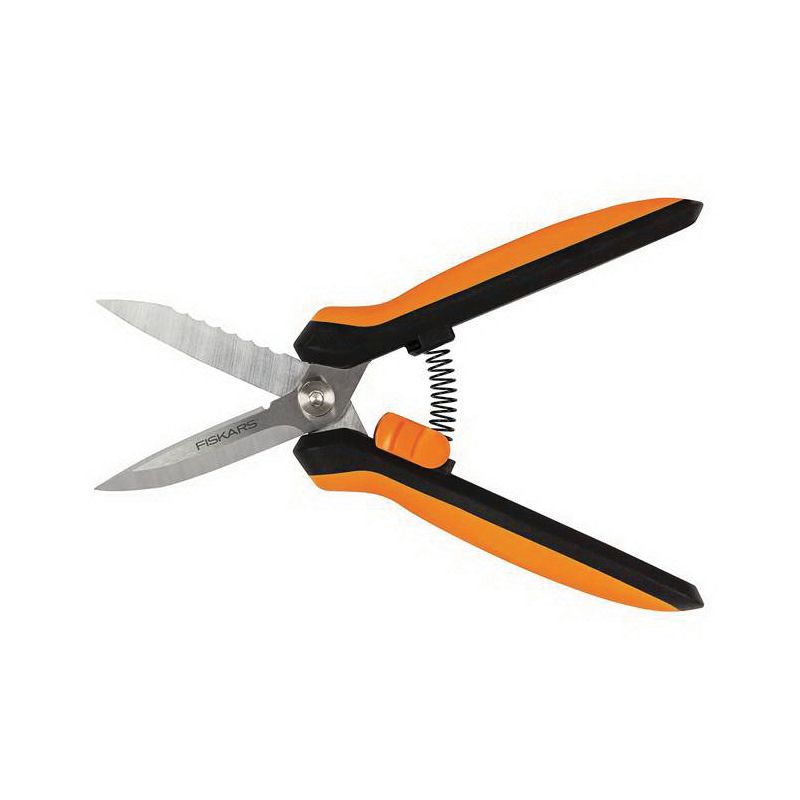 FISKARS 399220-1001 Multi-Purpose Garden Snip, 8 in OAL, Stainless Steel Blade, Soft-Grip Handle, Black/Orange Handle