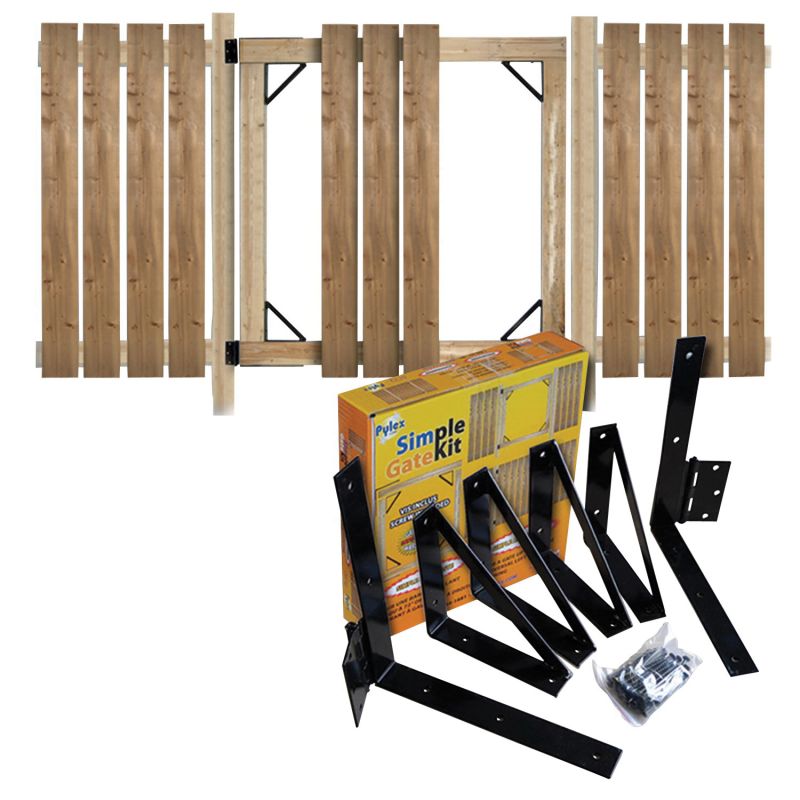 Pylex 11050 Simple Gate Kit, Steel, Black, Powder-Coated, For: 2 x 4 in or 2 x 3 in Structures Black