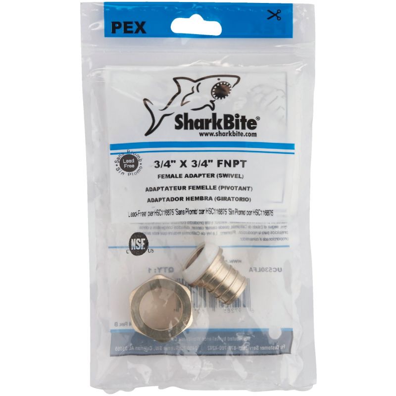 SharkBite Brass Straight Swivel PEX Adapter 3/4 In. Barb X 3/4 In. FPT