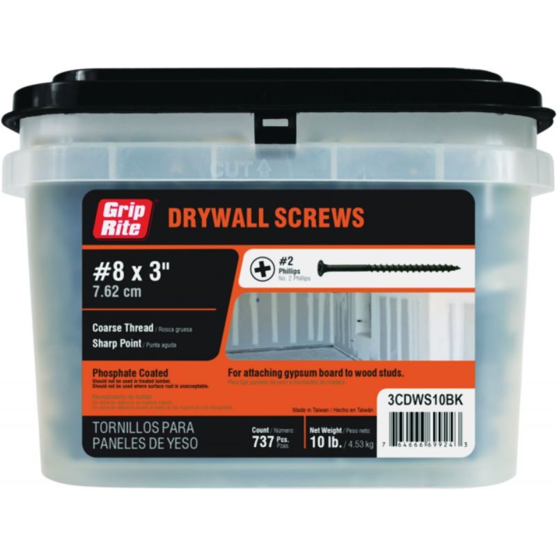 Grip-Rite Coarse Thread Phosphate Drywall Screw #8 X 3 In.