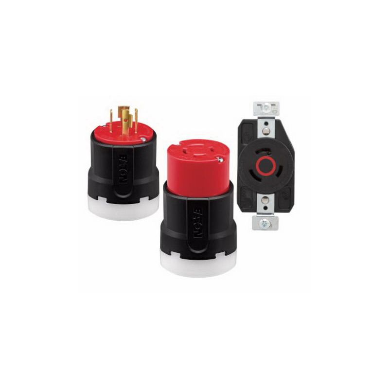 Arrow Hart AHCL1630R Locking Single Receptacle, 3 -Pole, 480 VAC, 30 A, Back and Side Wiring, NEMA: NEMA L16-30 Black/Red