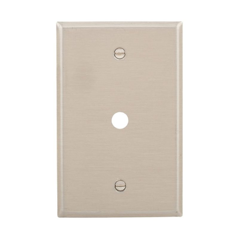 Eaton 93996-BOX Telephone and Coaxial Wallplate, 4.87 in L, 3.12 in W, 1-Gang, Stainless Steel, Stainless Mid, Stainless