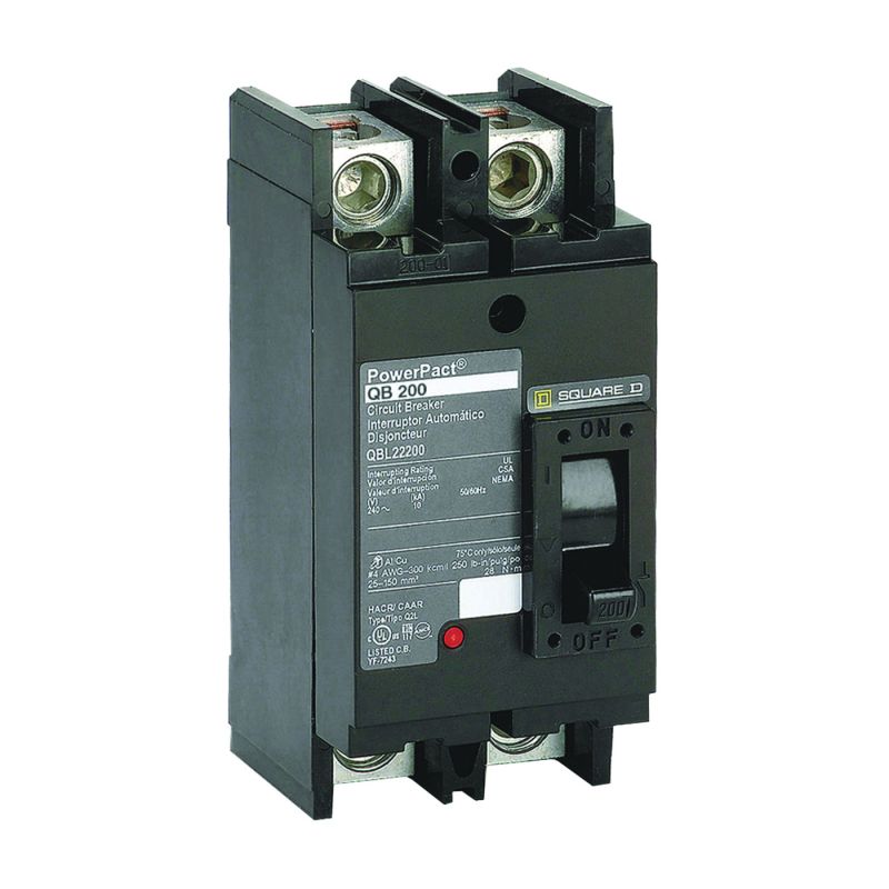 Square D QBL22200 Circuit Breaker, Type QBL, 200 A, 2 -Pole, 240 V, Plug Mounting, Black Black