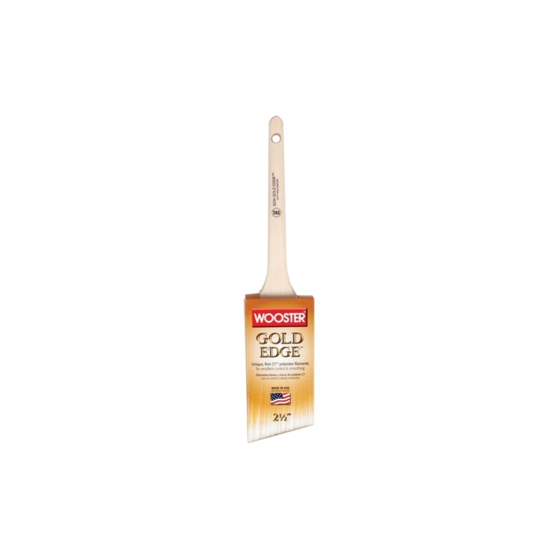 Wooster 5234-2-1/2 Paint Brush, 2-1/2 in W, 2-11/16 in L Bristle, Polyester Bristle, Sash Handle Gold Bristle/White